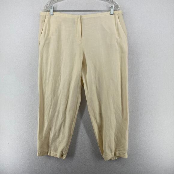 EILEEN FISHER Pants PL Petite Trouser Linen Silk Front Zip Straight Off White - Picture 1 of 13